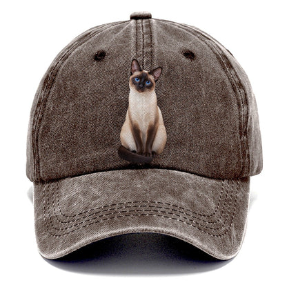 Siamese Seated Portrait Realistic Cat Portrait Classic Cap – Brown