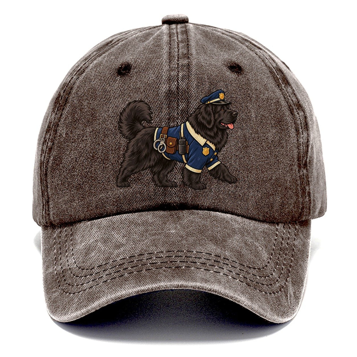 One Newfoundland In Halloween Costume Police Officer Costume With A Tiny Cap And Badge Halloween Dog Parade Classic Cap – Brown