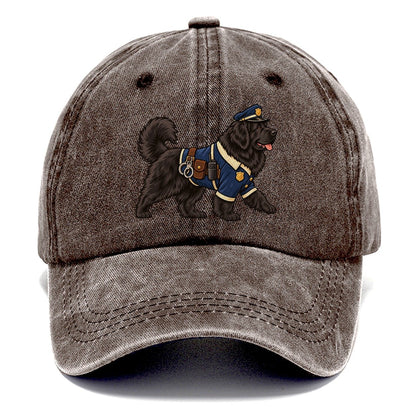 One Newfoundland In Halloween Costume Police Officer Costume With A Tiny Cap And Badge Halloween Dog Parade Classic Cap – Brown