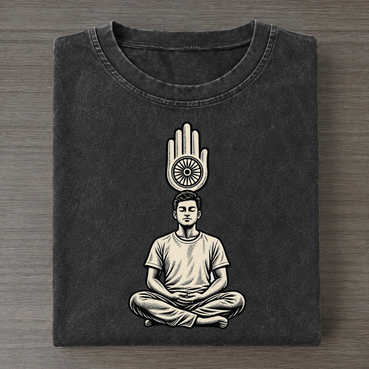 Jain Meditation And Ahimsa World Faiths Ink Figures Vintage T-shirt – Black