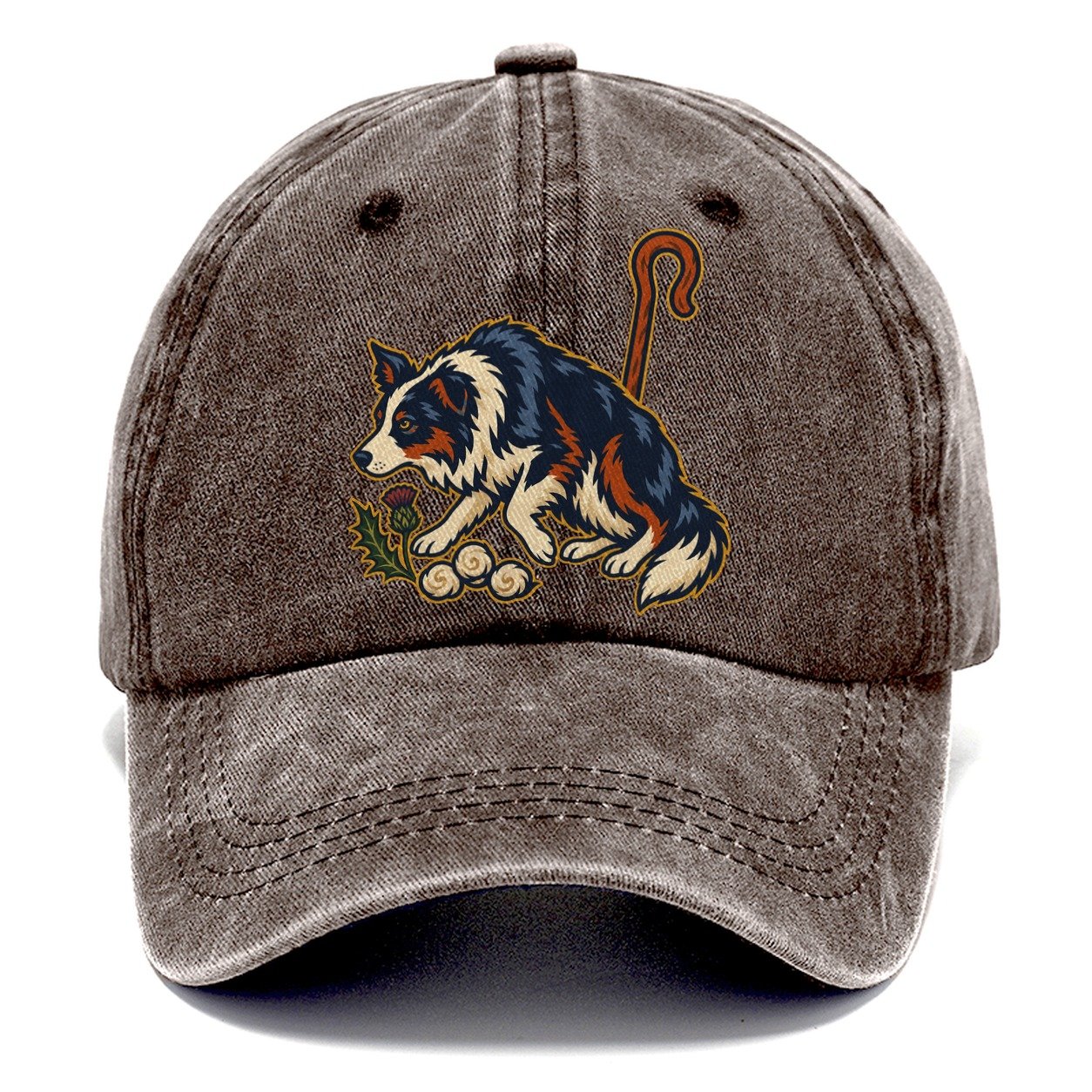 Shepherd Crook Sheepdog And Wool Sprig Uk Culture Heritage Classic Cap – Brown