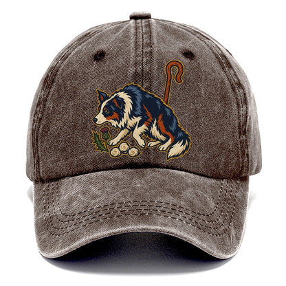 Shepherd Crook Sheepdog And Wool Sprig Uk Culture Heritage Classic Cap – Brown