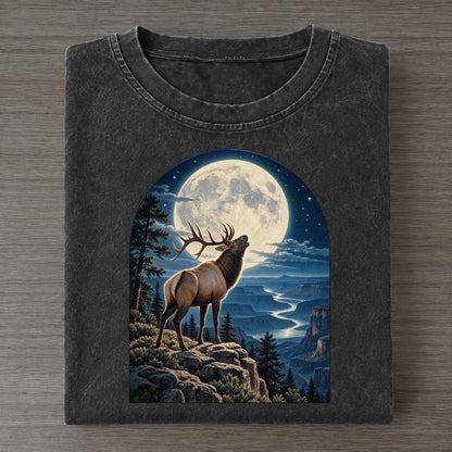 Elk In The Canyon Moon Country Vintage T-shirt – Black