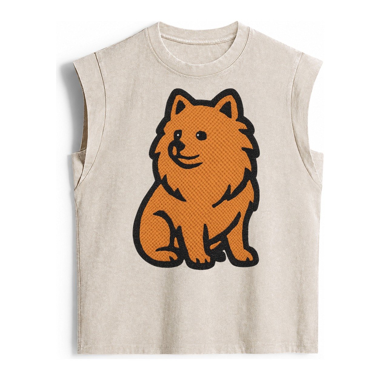 Pomeranian Orange Fluffy Charm Vintage Washed Tank – Beige