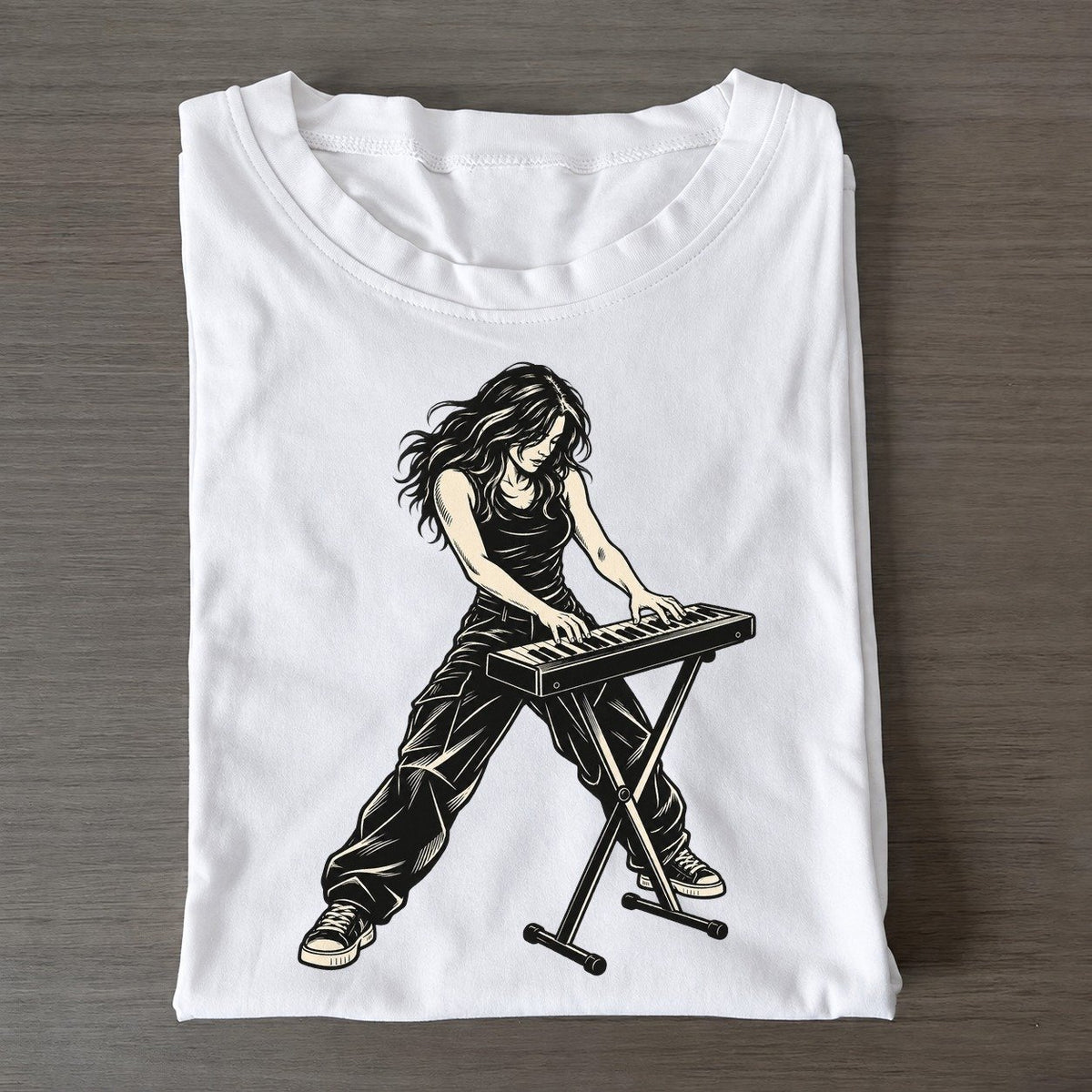 Synth Player Two Handed Chord Global Music Ink Figures Classic T-shirt – White