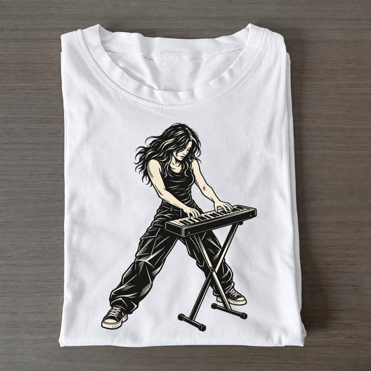 Synth Player Two Handed Chord Global Music Ink Figures Classic T-shirt – White