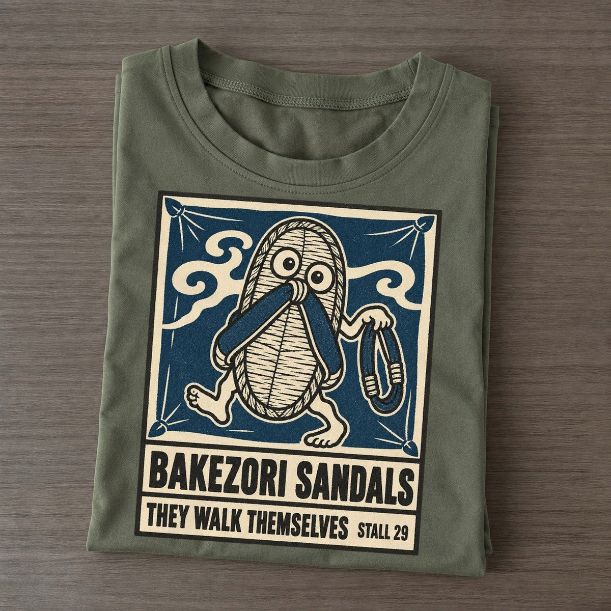 Bakezori Sandals Yokai Night Market Classic T-shirt – Army Green