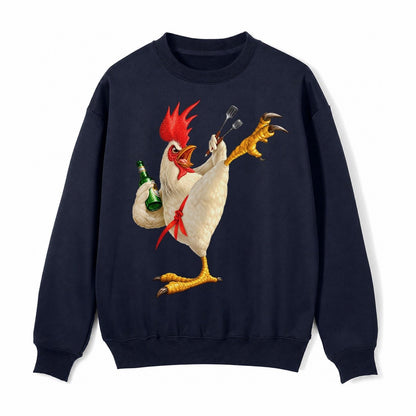 Rooster Printed Unisex Baseball Cap Solid Color Washed Distr Fleece Sweatshirt – Navy Blue