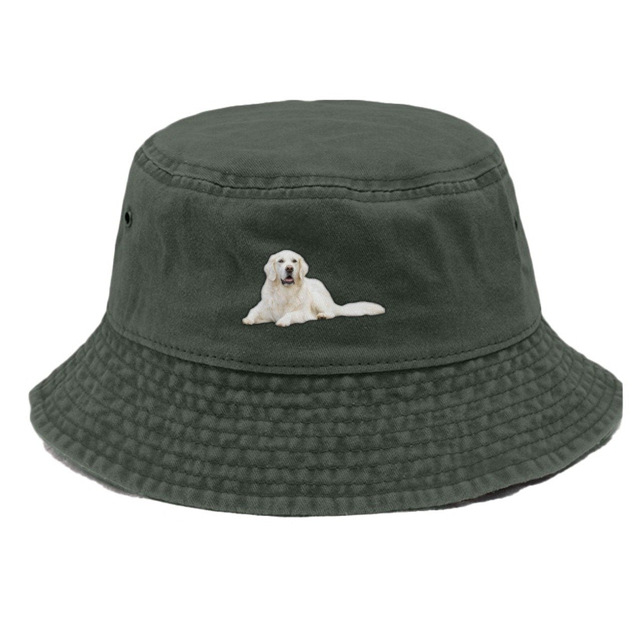 White English Cream Golden Retrievers Vintage Bucket Hat – Army Green
