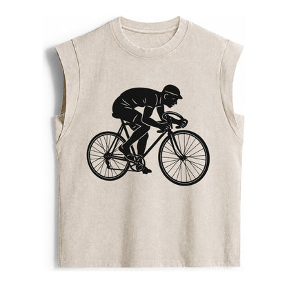 Cyclist Sprinting In Racing Position Vintage Washed Tank – Beige