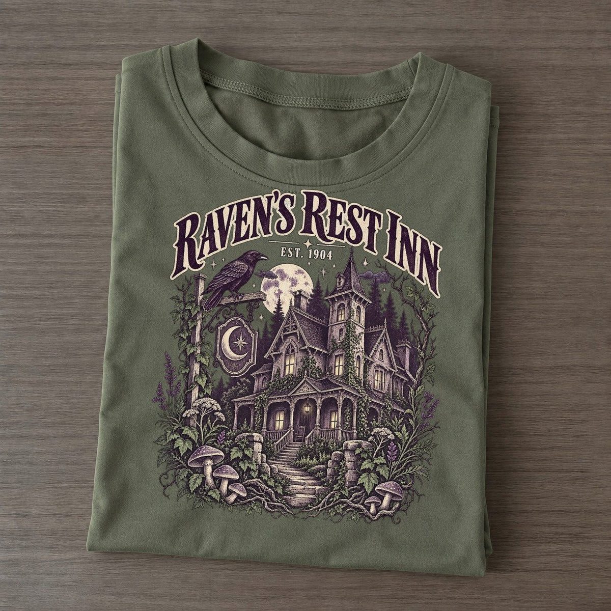 Ravens Rest Inn Midnight Haunt Classic T-shirt – Army Green