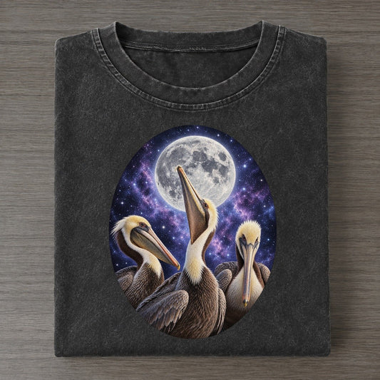 Pelicans Under The Moon Moon Choir Vintage T-shirt – Black