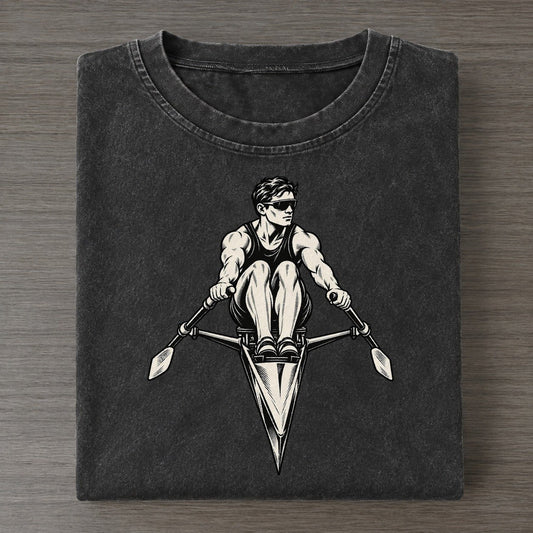 Single Sculler At Catch Global Sports Ink Figures Vintage T-shirt – Black