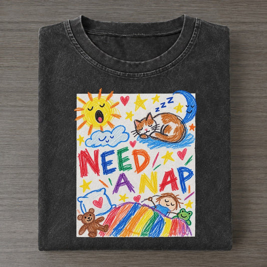 Need A Nap Crayon Hour Vintage T-shirt – Black