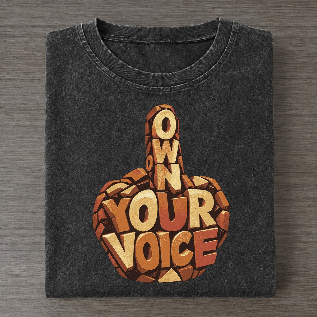 Defiant Hand Letter Sculpture Vintage T-shirt – Black