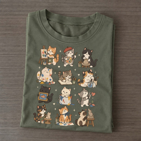 Art Studio Cat Club Classic T-shirt – Army Green