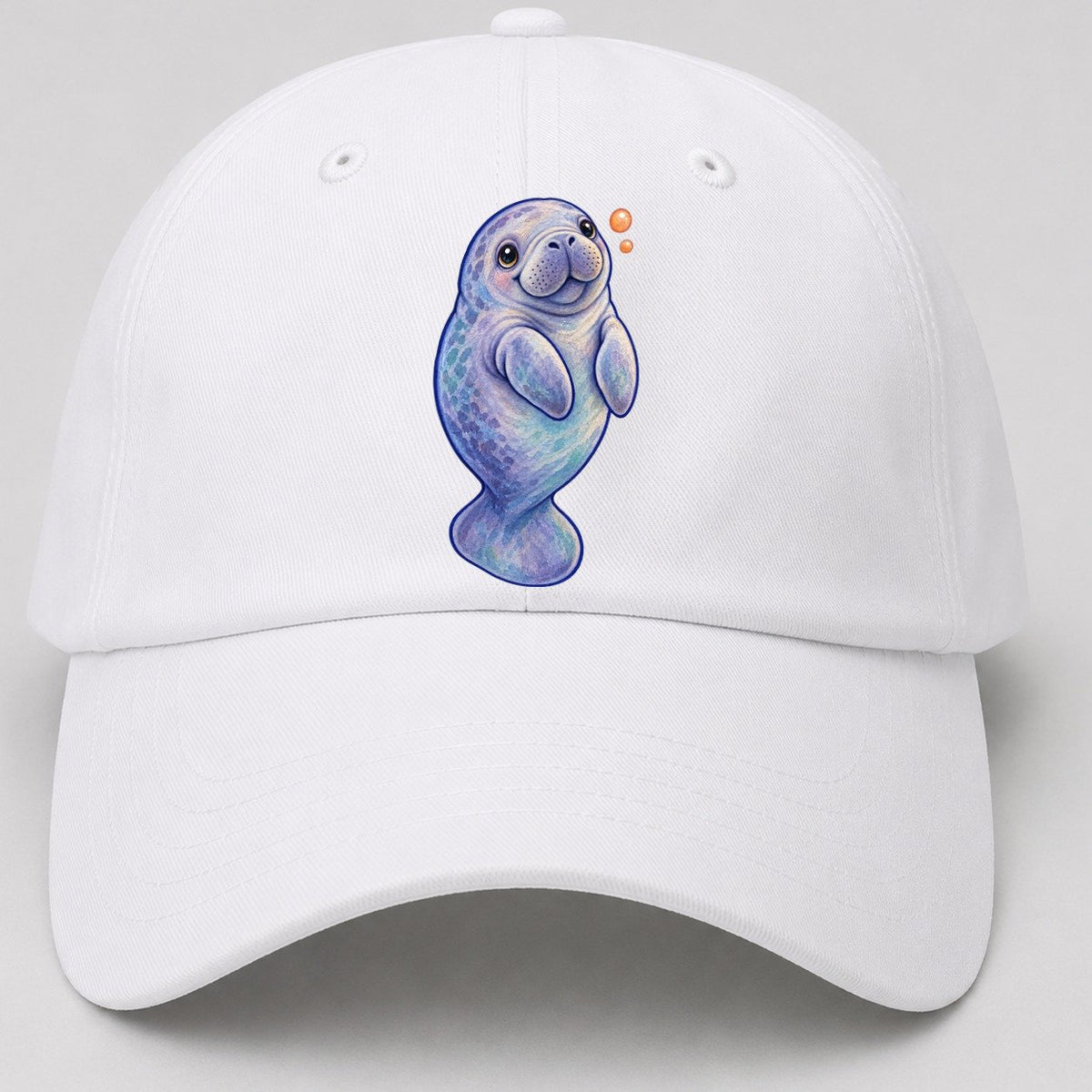 Manatee Upward Float Sea Sprite Baseball Cap – White