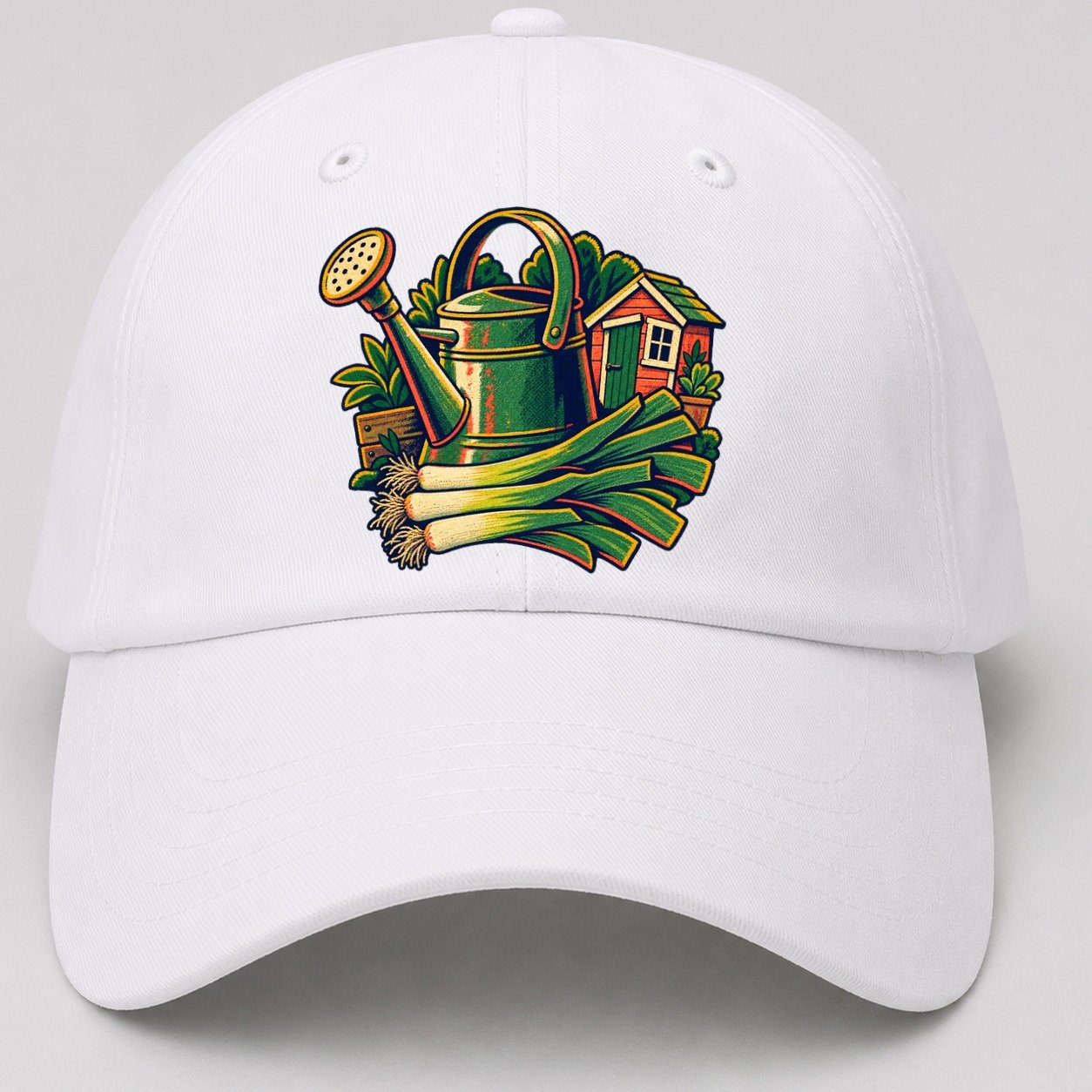 Allotment Shed Watering Can And Leeks Uk Culture Heritage Baseball Cap – White