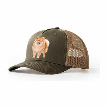Pomeranian Standing Top Breeds Trucker Hat – Olive Khaki
