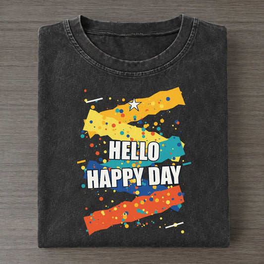 Hello Happy Day Colorburst Uplift Vintage T-shirt – Black