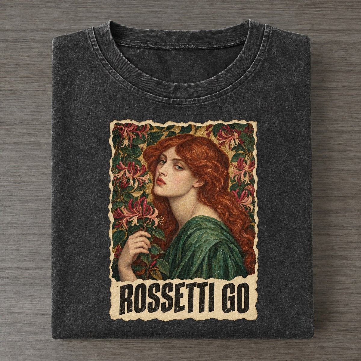 Rossetti Go Copper Haired Muse Art Pun Vintage T-shirt – Black
