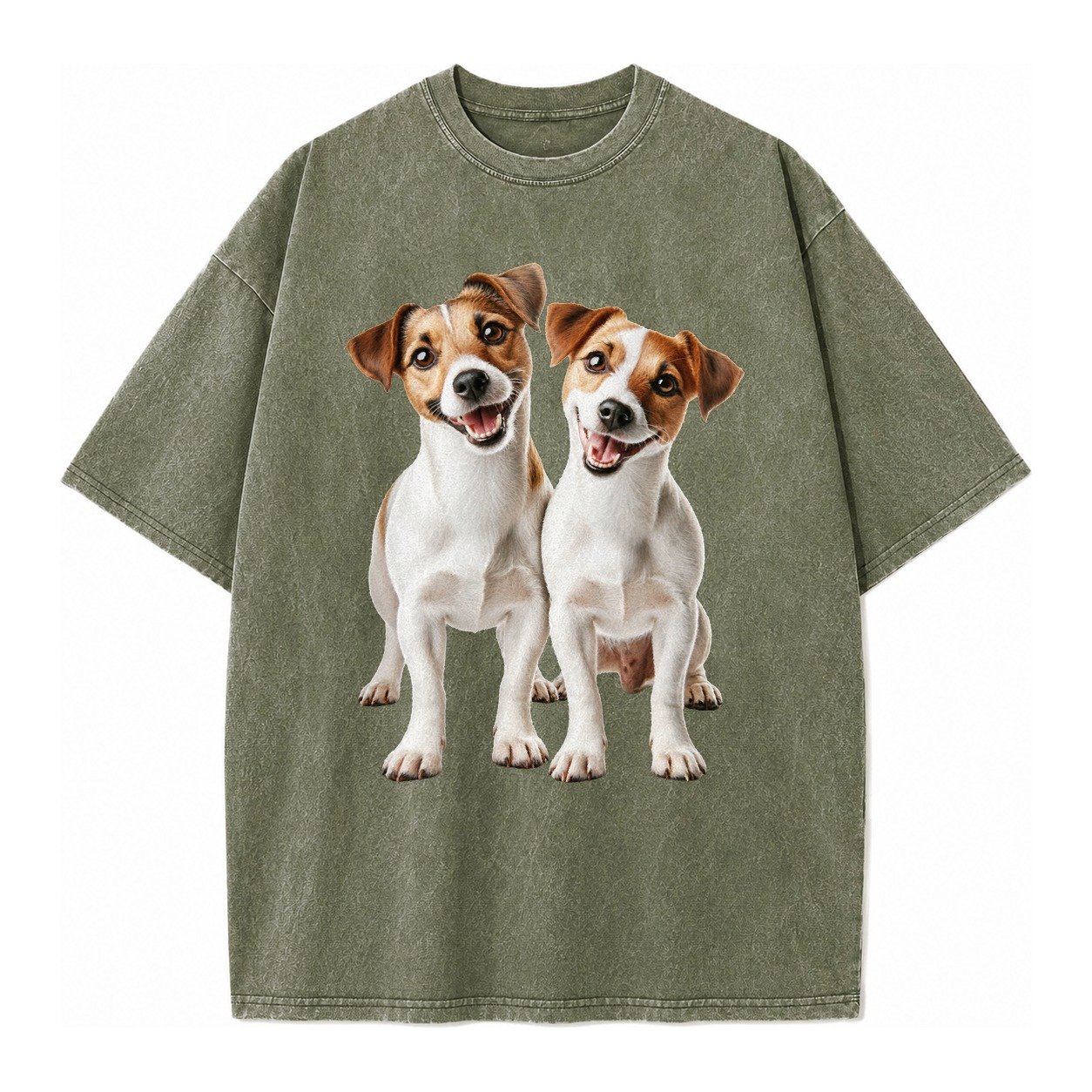 Two Jack Russels Vintage T-shirt – Army Green