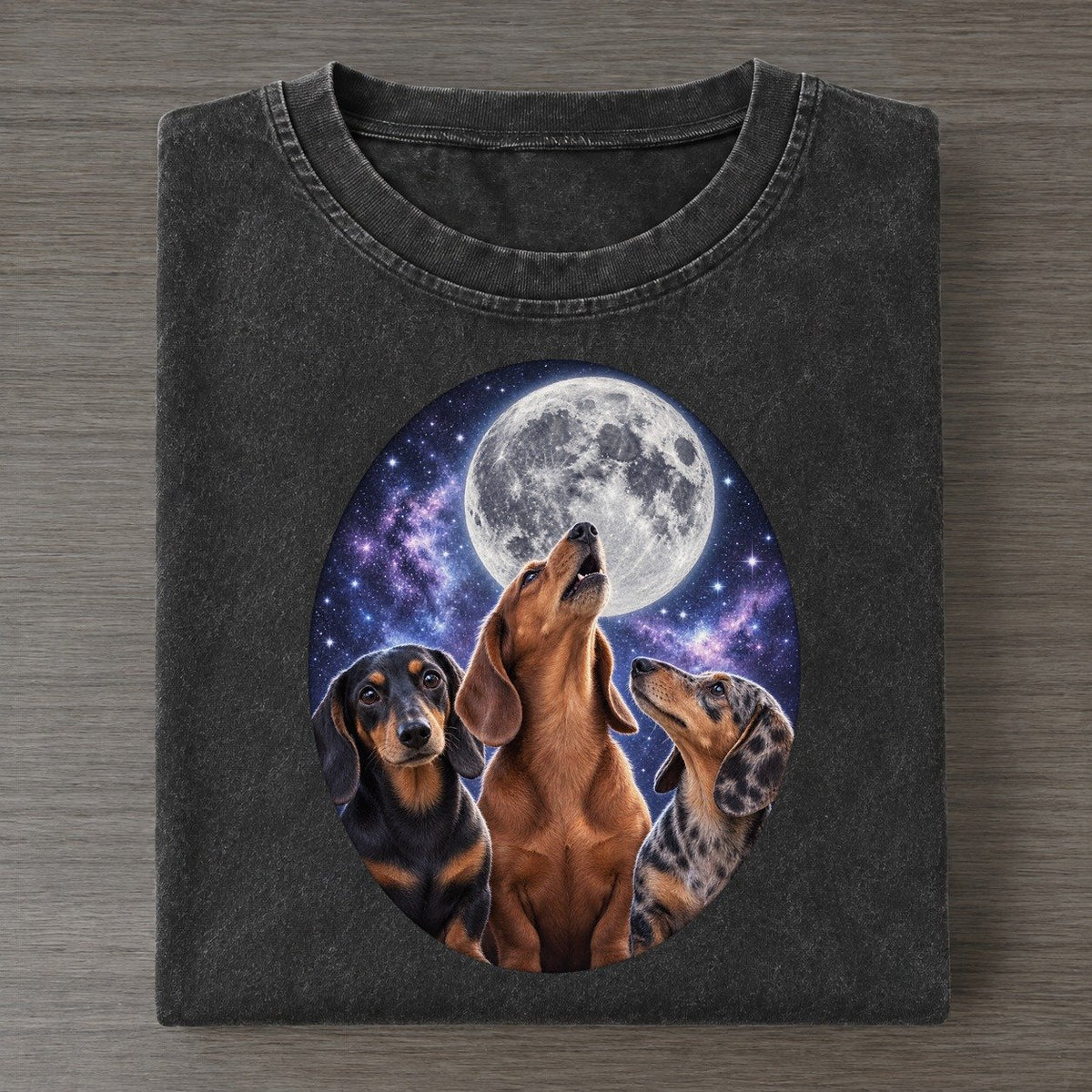 Dachshunds Under The Moon Moon Choir Vintage T-shirt – Black