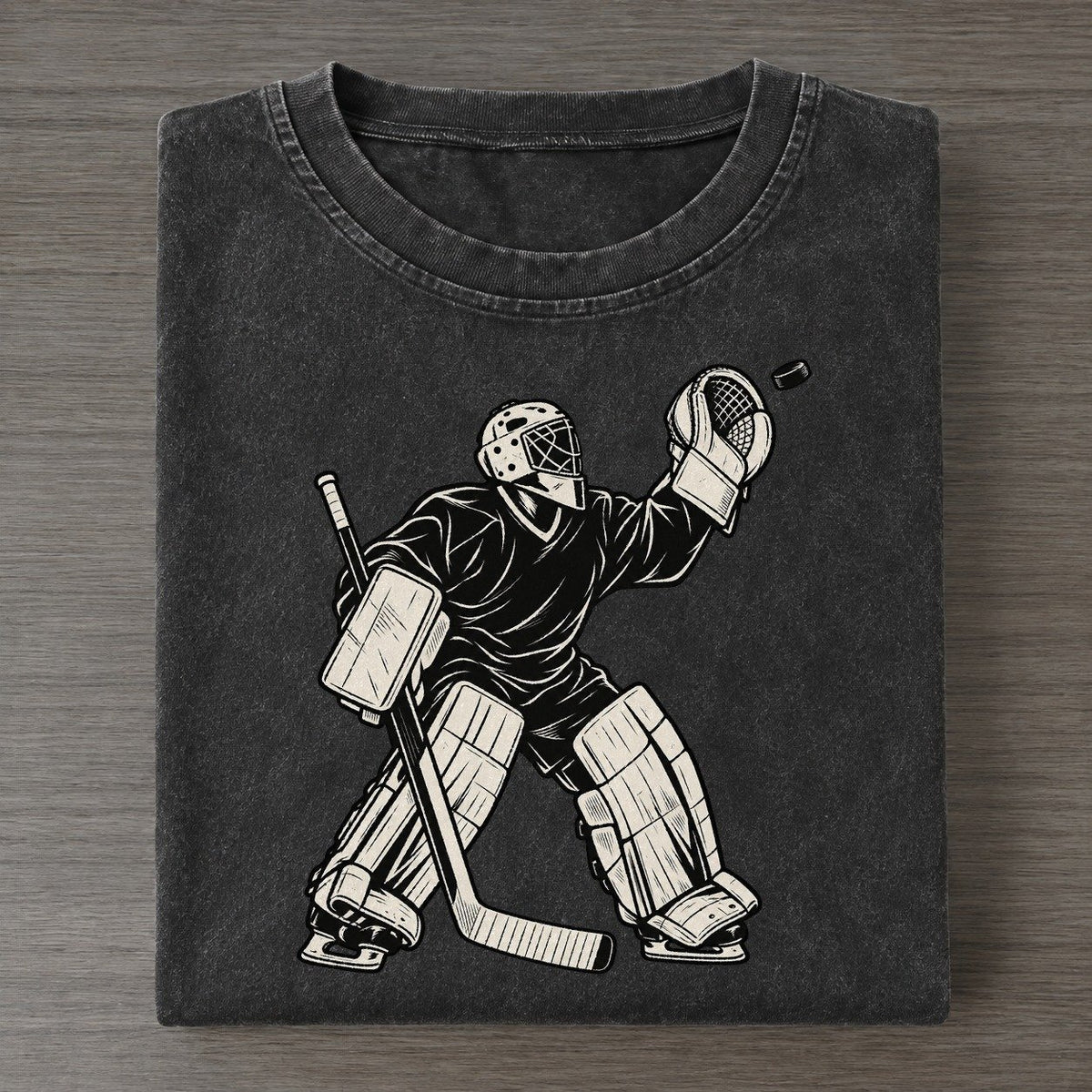 Hockey Goalie High Glove Save Global Sports Ink Figures Vintage T-shirt – Black