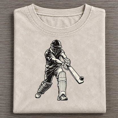Cricket Batter Cover Drive Global Sports Ink Figures Vintage T-shirt – Off White