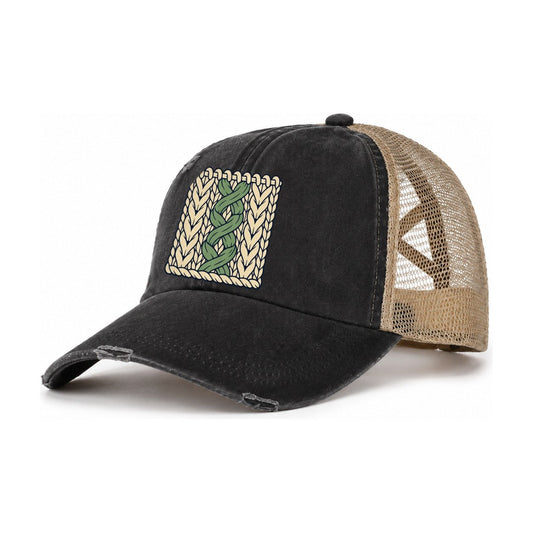 Cable Stitch Swatch Yarn Crafts Women's Ponytail Trucker Hat – Washed Black Khaki