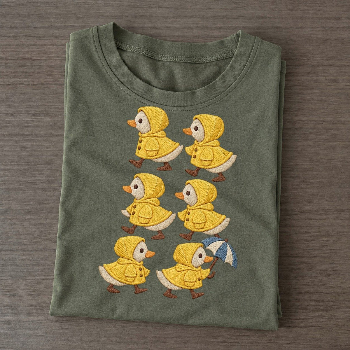Ducks In Raincoats Single File Classic T-shirt – Army Green