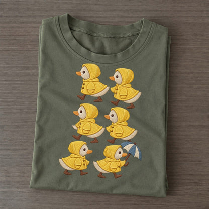 Ducks In Raincoats Single File Classic T-shirt – Army Green