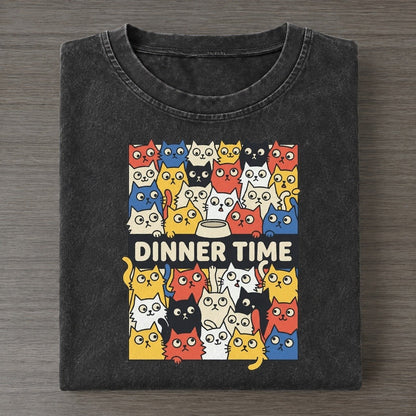 Dinner Time Overcatted Vintage T-shirt – Black