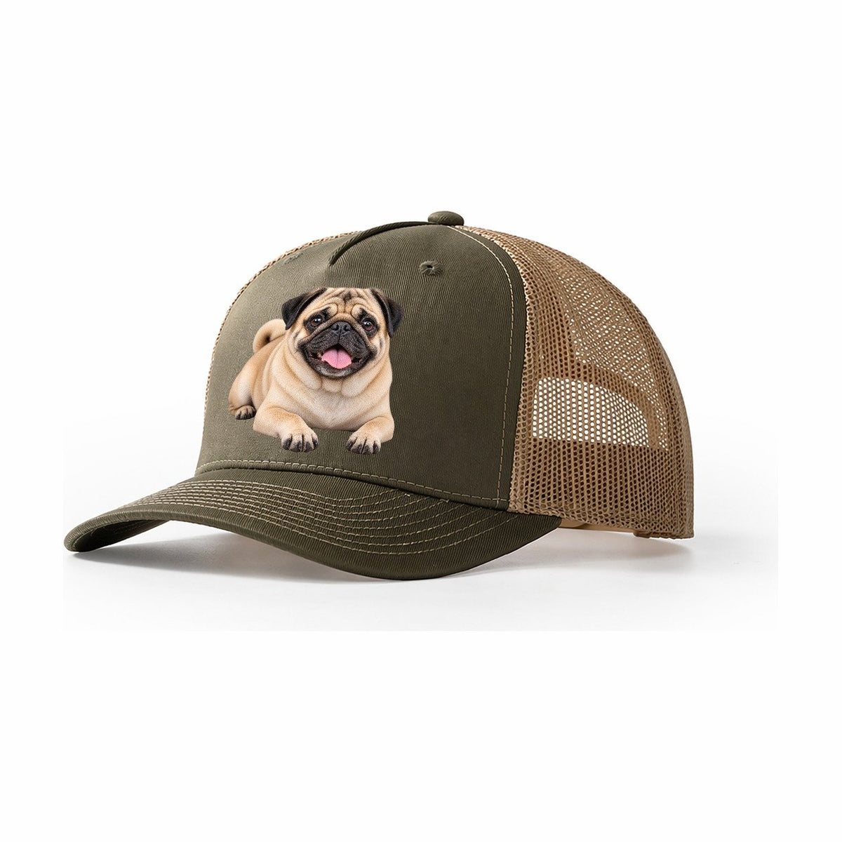 Pug Lying Down Top Breeds Trucker Hat – Olive Khaki