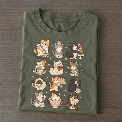 Tea Party Cat Club Classic T-shirt – Army Green