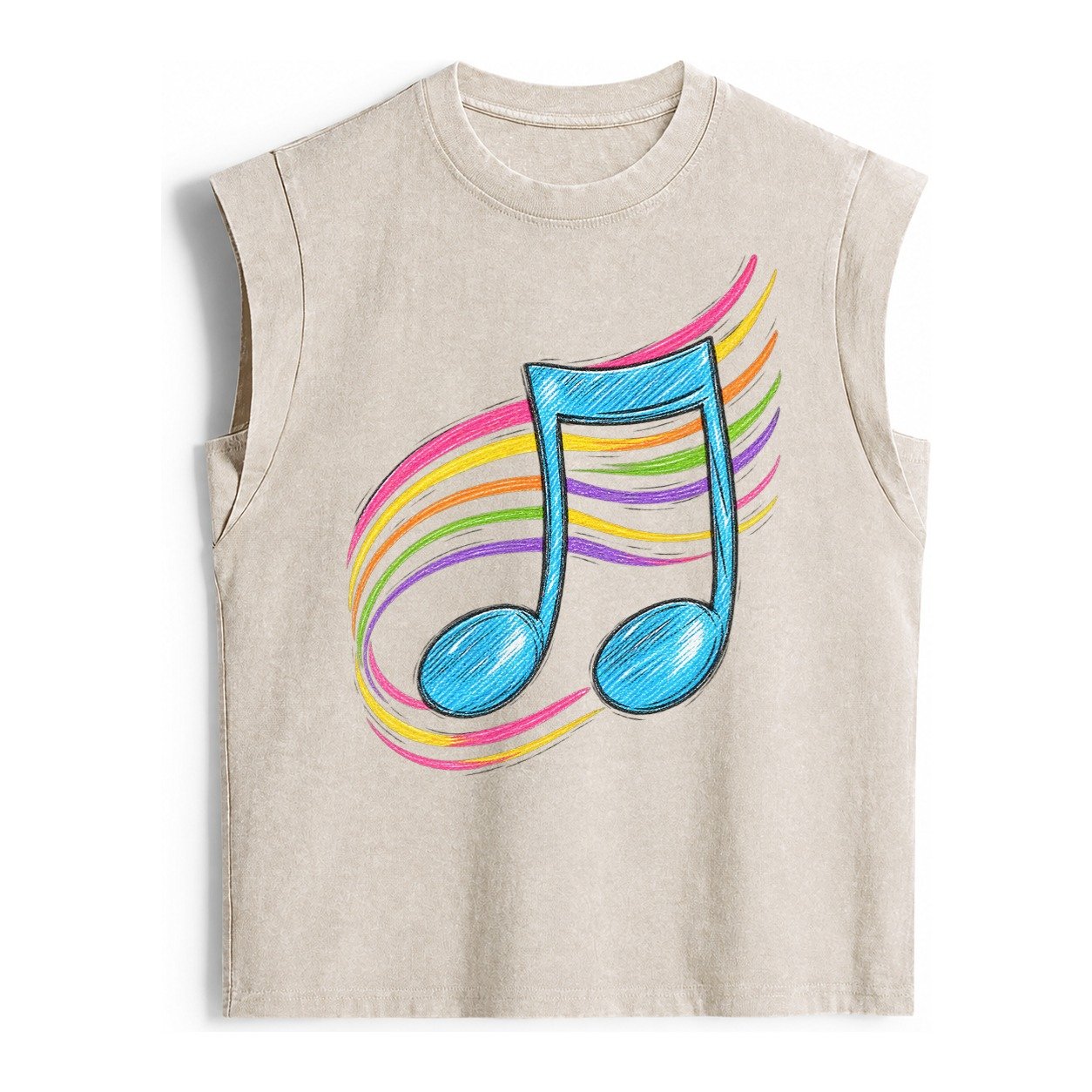 Musical Notes Headwear Vintage Washed Tank – Beige