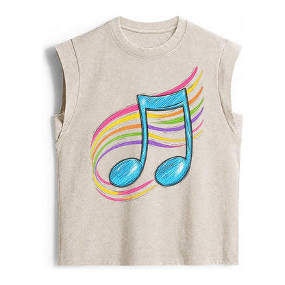 Musical Notes Headwear Vintage Washed Tank – Beige