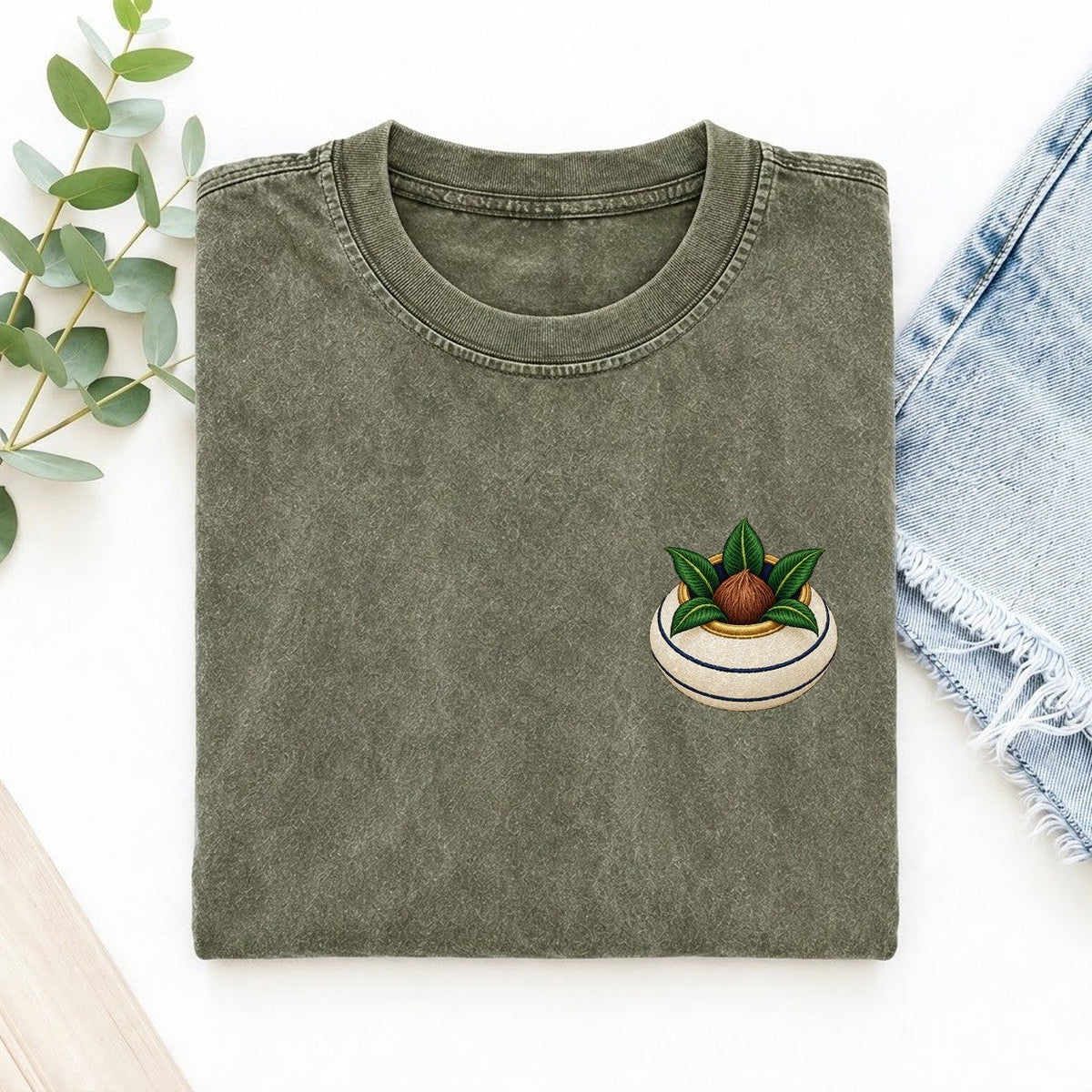 Kalash Coconut Crown Left Chest Vintage T-shirt – Army Green