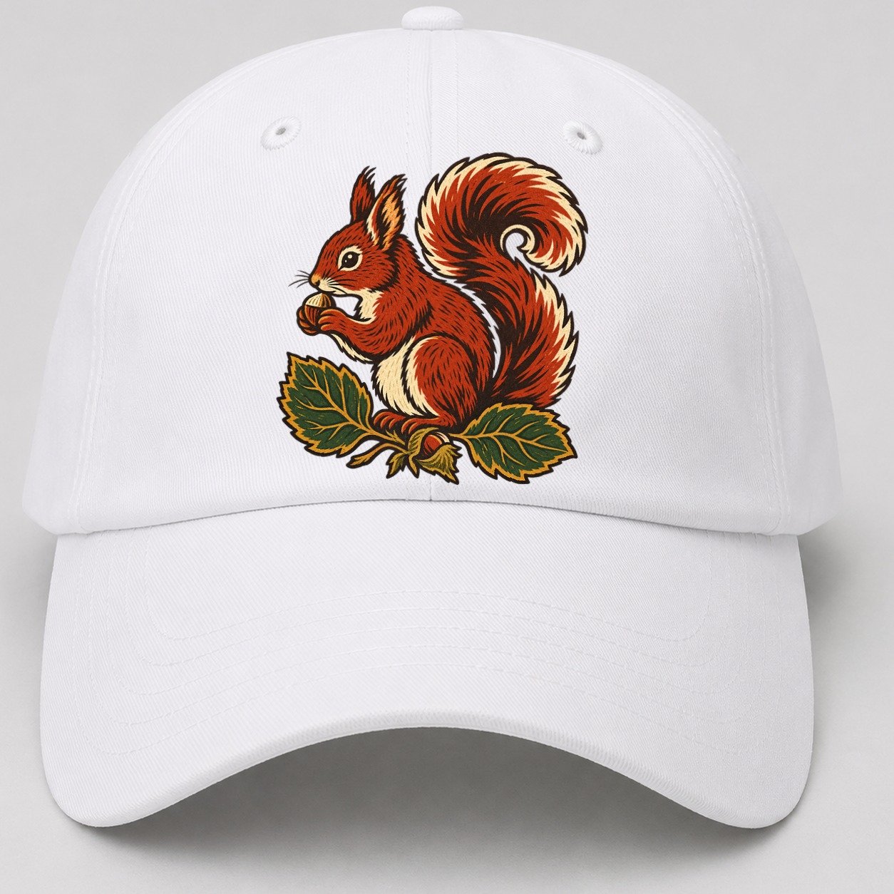 Lake District Red Squirrel And Hazelnuts Uk Culture Heritage Baseball Cap – White