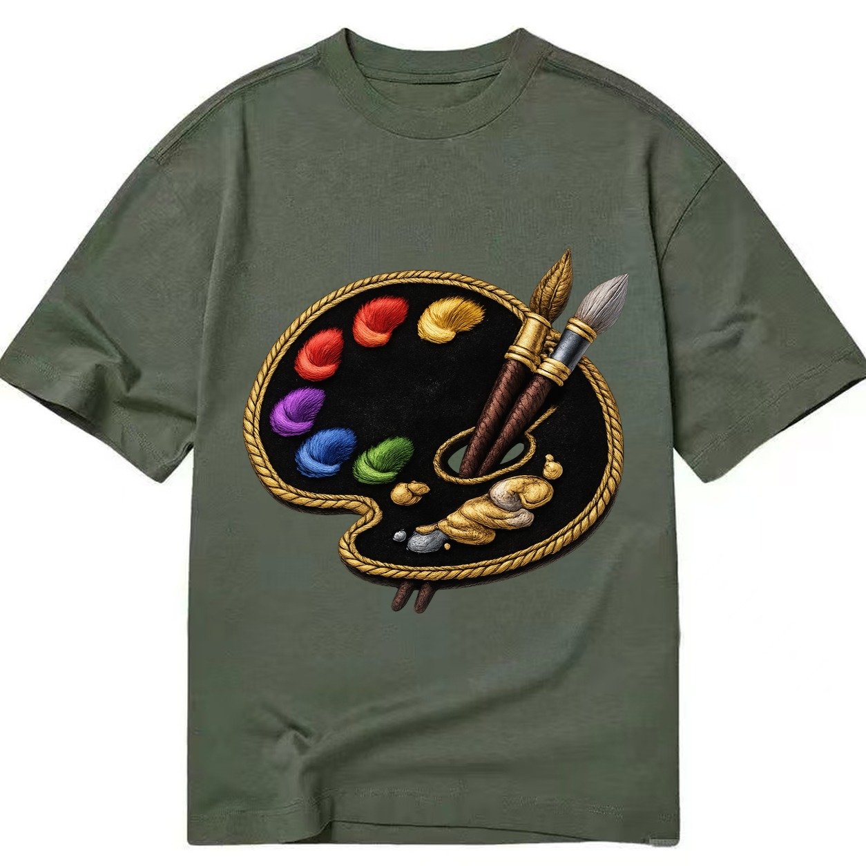 Artist Palette Rainbow Paints Embroidered Ea4b33 Classic T-shirt – Army Green