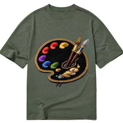 Artist Palette Rainbow Paints Embroidered Ea4b33 Classic T-shirt – Army Green