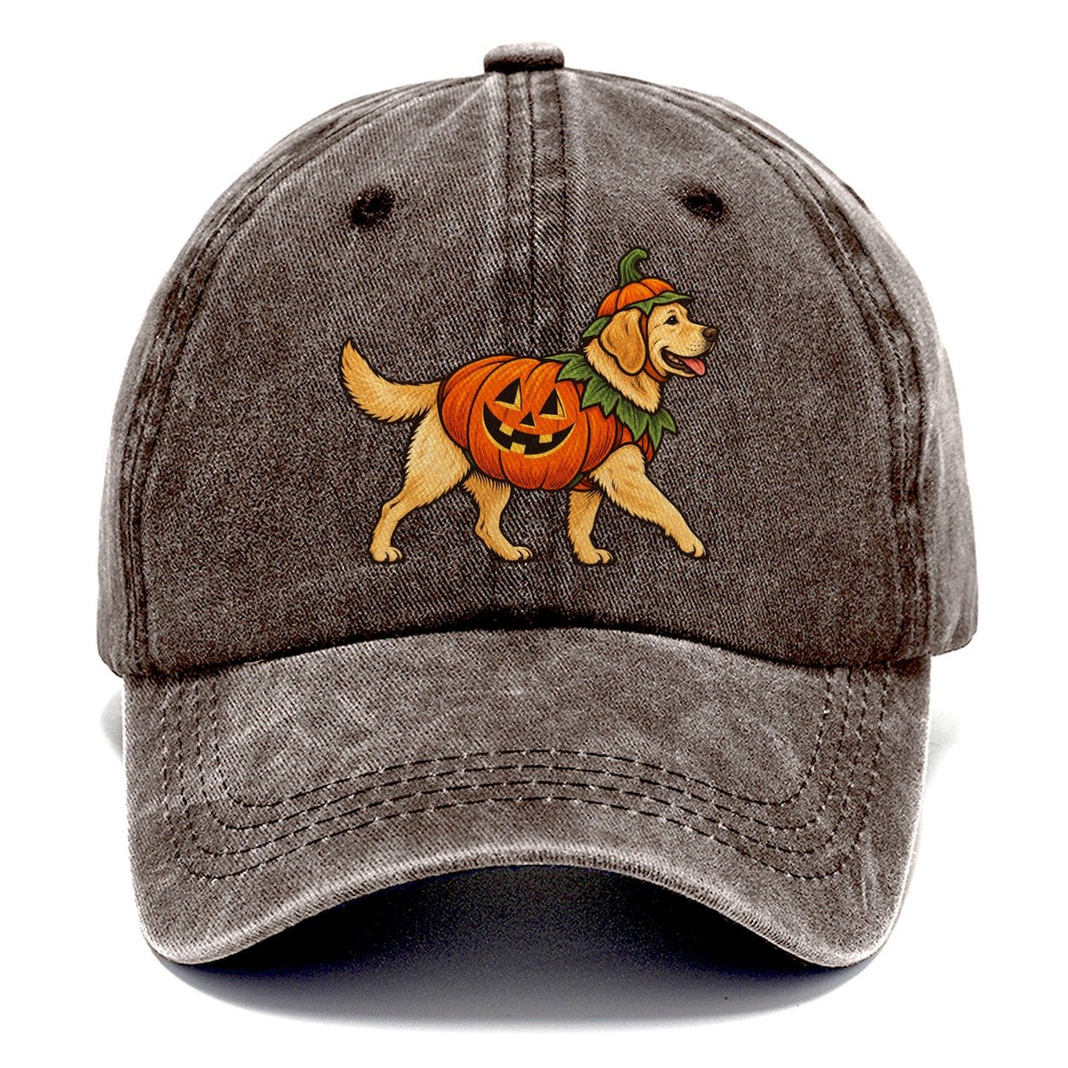 One Labrador Retriever In Halloween Costume Jack O Lantern Pumpkin Costume With Carved Smile Halloween Dog Parade Classic Cap – Brown