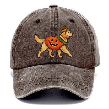 One Labrador Retriever In Halloween Costume Jack O Lantern Pumpkin Costume With Carved Smile Halloween Dog Parade Classic Cap – Brown