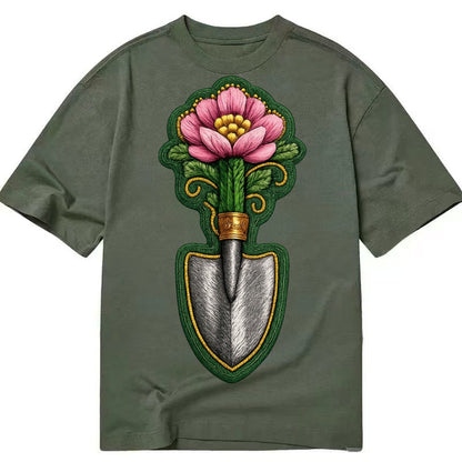 Embroidered Patch Design Gardening Trowel Flower Garden Tool Classic T-shirt – Army Green