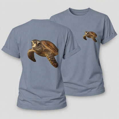 Sea Turtle Portrait Design Women's Cotton T-Shirt – Aegean Blue