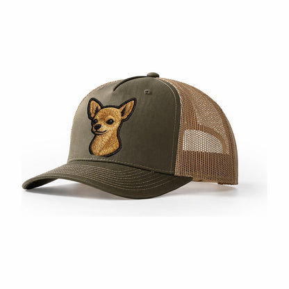 Chihuahua Front Facing Embroidered Portrait 78ceab Trucker Hat – Olive-Khaki
