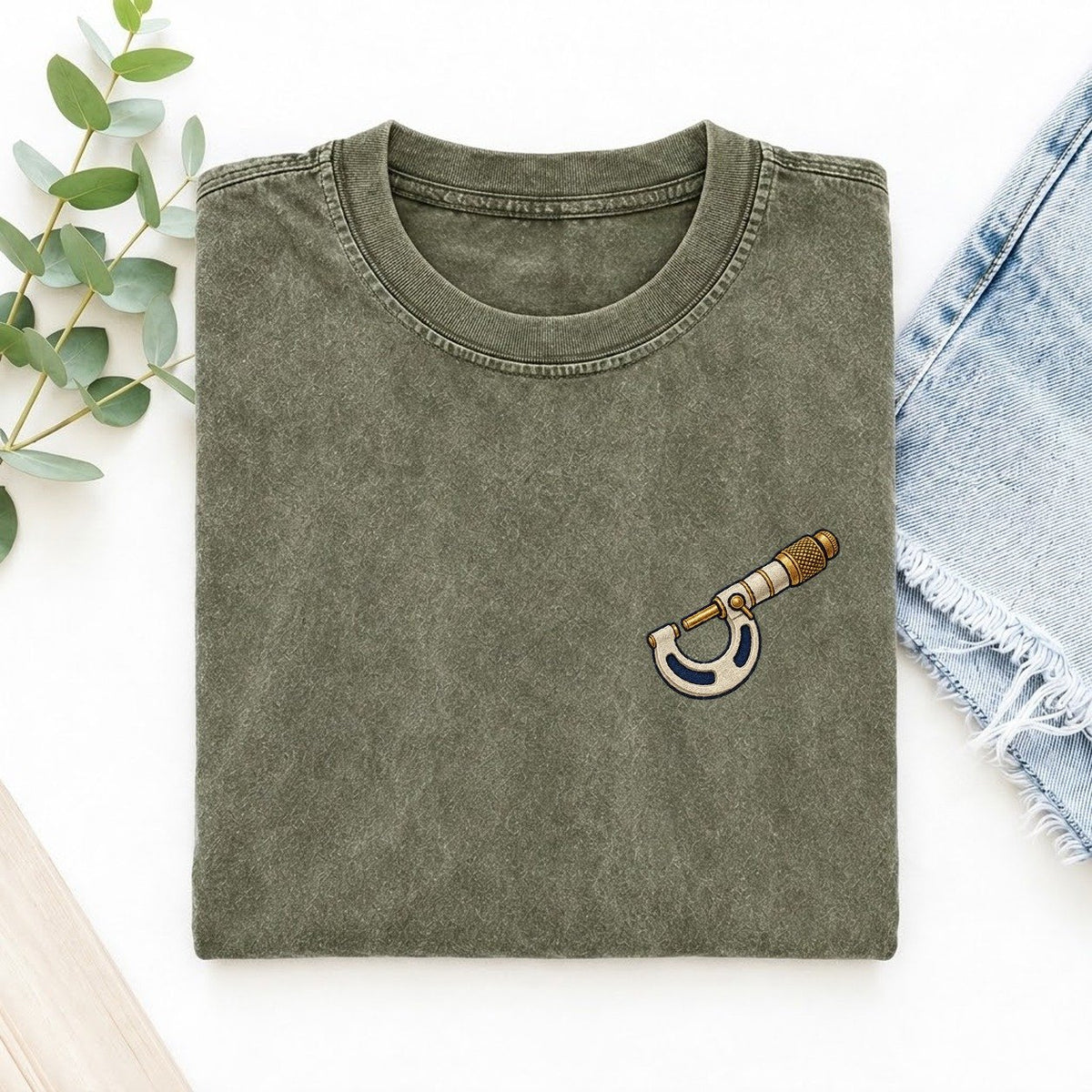 Micrometer Jaw Arc Left Chest Vintage T-shirt – Army Green