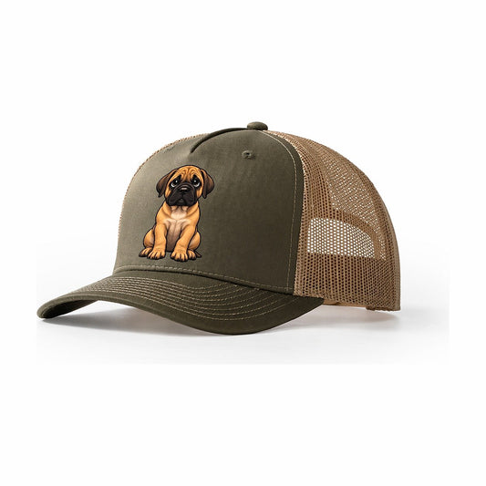 Bullmastiff Sitting Sweetheart Trucker Hat – Olive Khaki