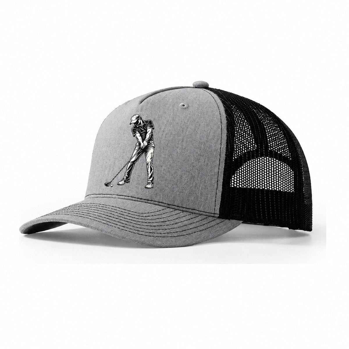 Golf Fairway Drive Global Sports Ink Figures Trucker Hat – Sport Grey Black