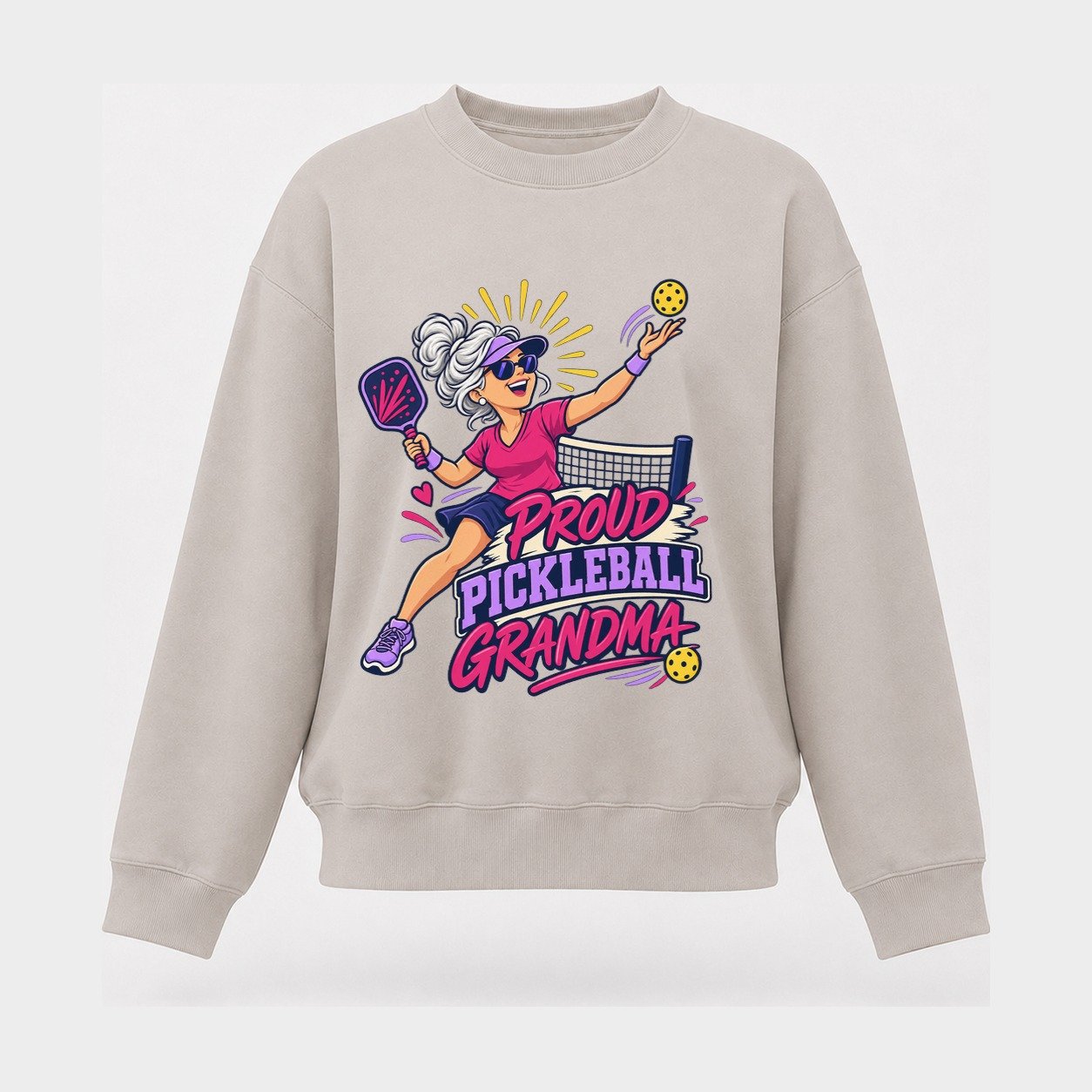Proud Pickleball Grandma Pickleball Life Women's Crewneck Sweatshirt – Beige